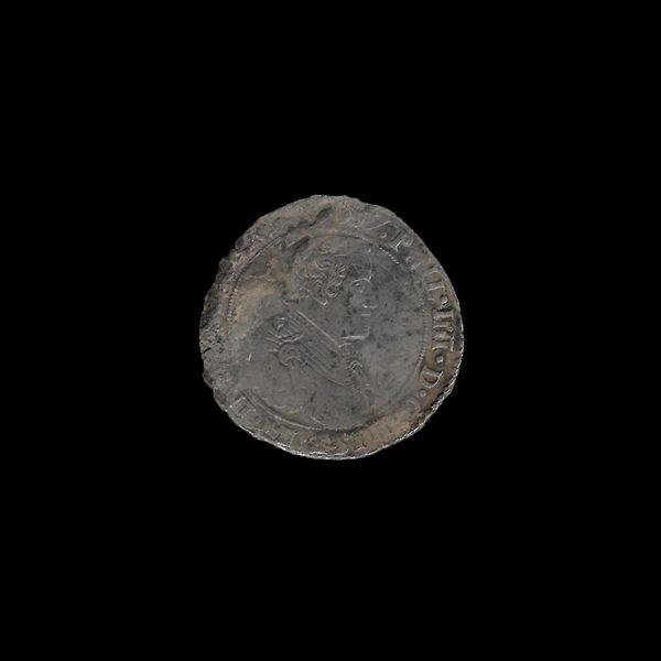 Filippo III 1637 , ducatone/ brabante. Moneta recuperata dal relitto del "AKERENDAM" nave dei Paesi Bassi, flotta mercantile affondata nel gennaio 1725 a nord della norvegia. Recupero del tesoro nel 1972
