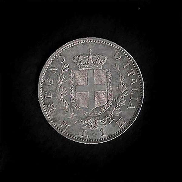 Vittorio Emanuele II, 1 Lira with coat of arms, 1863 Milan, qFDC. Giant N°64