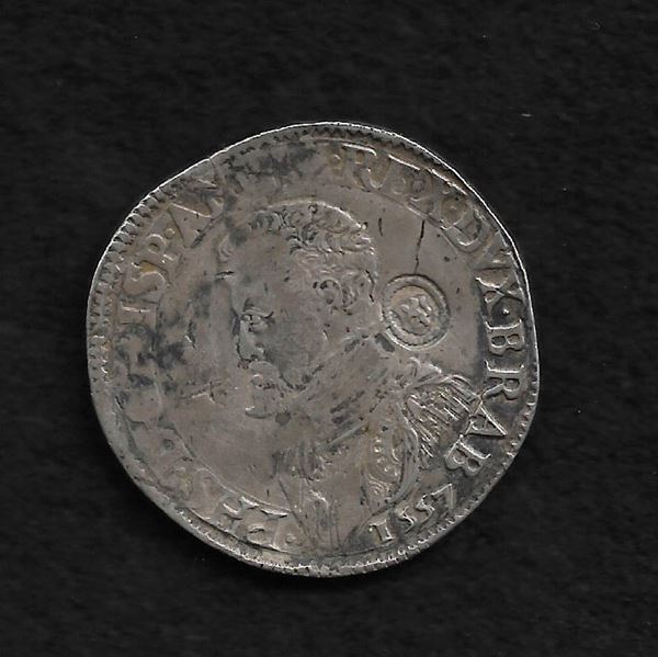 Philip II 1557 Dutch countermark R3 De Mei 807