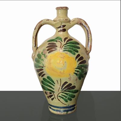 Bummulo in Ceramica Policroma di Caltagirone con Decoro di Fiore Giallo e Verde