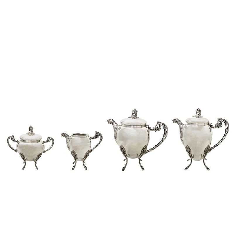 Servizio in Argento Composto da Teiera, Caffettiera, Zuccheriera e Lattiera