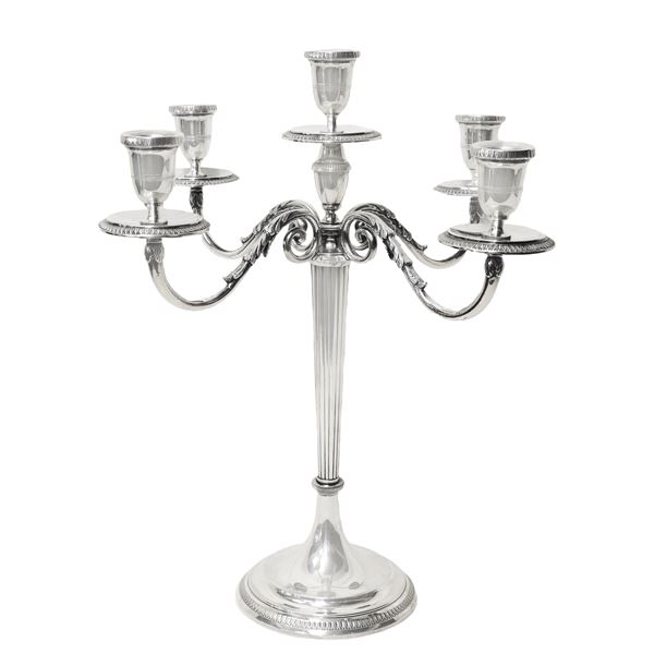 Silver candlestick with 5 lights.