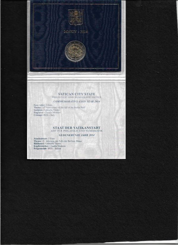 2014. Moneta commemorativa da 2 euro, XXV anniversario del crollo del muro di Berlino, confezione UNC