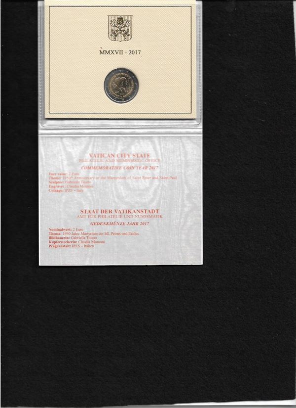 2017 Moneta commemorativa da 2 euro,1950° anniversiario del martirio dei santi Pietro e Paolo UNC