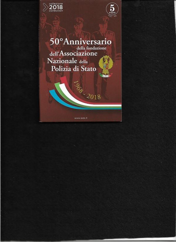 2018, 5 euro commemorativo "50° anniversario Associazione Polizia di Stato" , confezione Zecca UNC