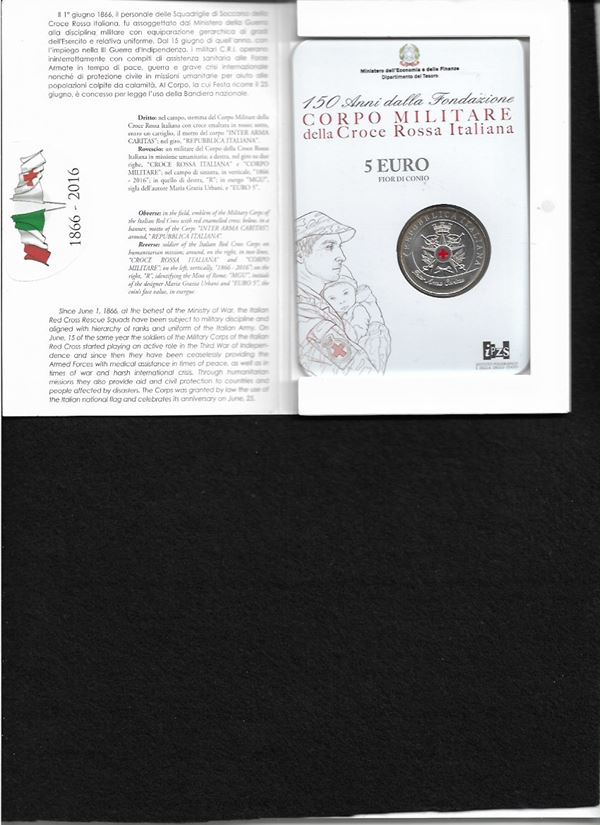 5 euro 150 Anni dalla fondazione del Corpo Militare della Croce Rossa  Italiana