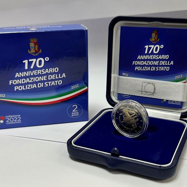 2022, 2 euro commemorativo "170 Anniversario Fondazione polizia di stato" , confezione Proof UNC