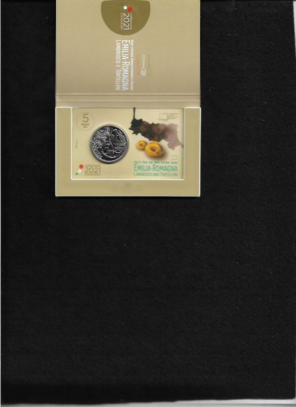 2021, 5 euro "Emilia-Romagna Lambrusco and Tortellini", UNC mint packaging