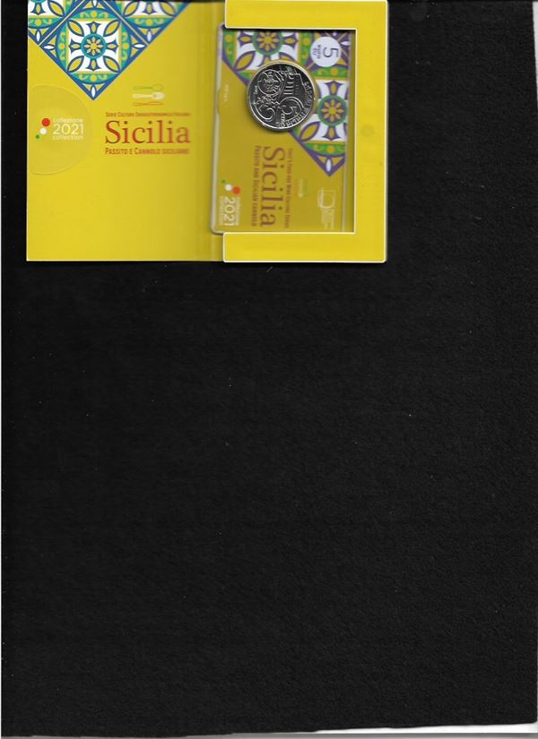 2021, 5 euro "Sicilia - Passito e Cannolo siciliano", Confezione zecca UNC