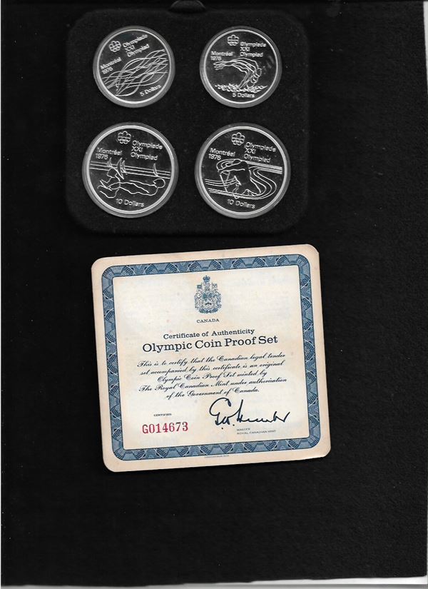 1976, due x 5 dollari Ag.Olympic coin proof set più 2 x 10 dollari Ag.