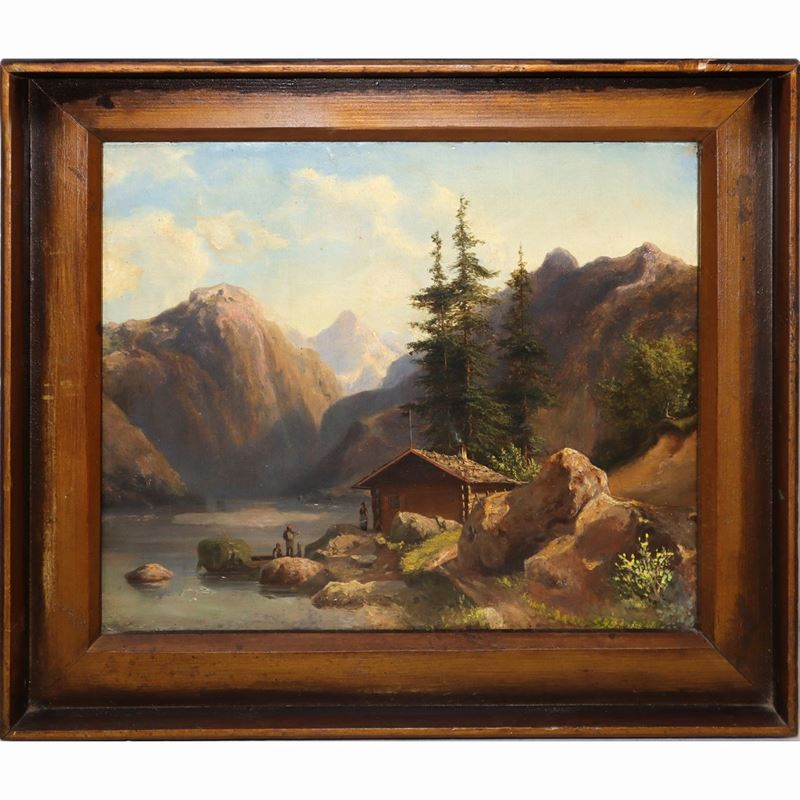 Paesaggio Fluviale con Montagne