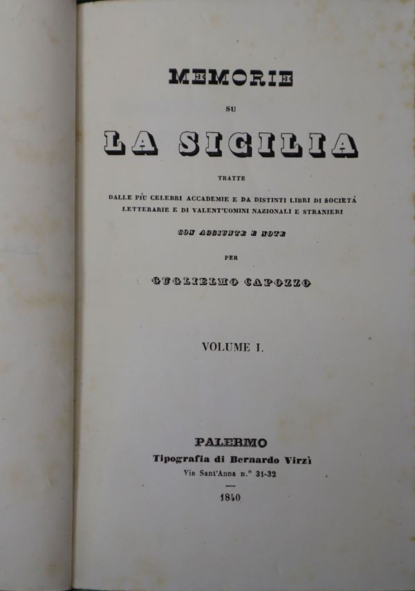 Memorie sulla Sicilia di Guglielmo Capozzo, Volume 1 e Volume 2