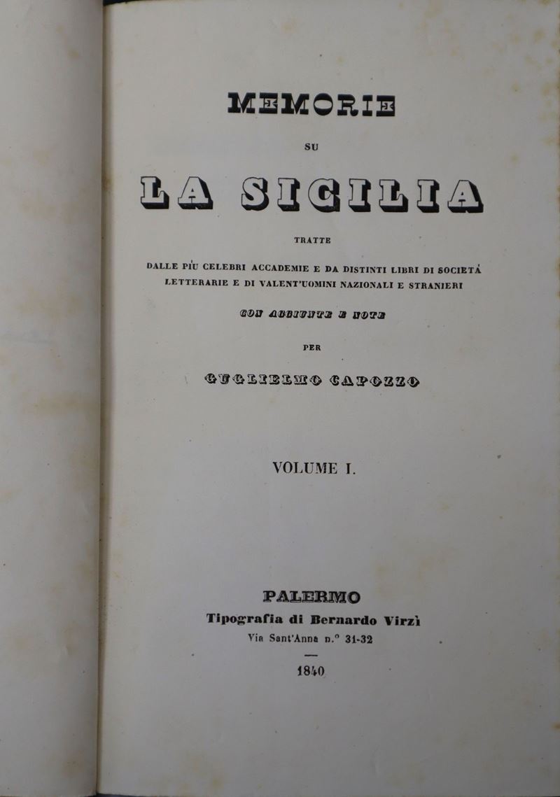 Memorie sulla Sicilia di Guglielmo Capozzo, Volume 1 e Volume 2