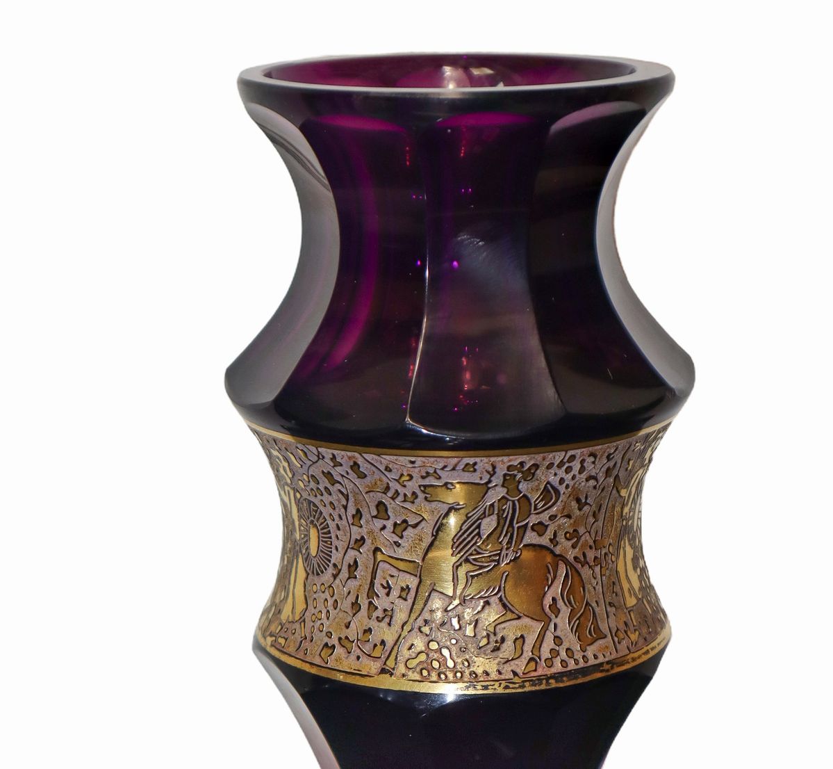 Moser Karlsbad - Vaso Art Decò in Vetro Viola con Decorazioni in Oro