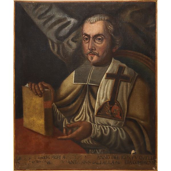 Ecclesiastical figure with writing at the base