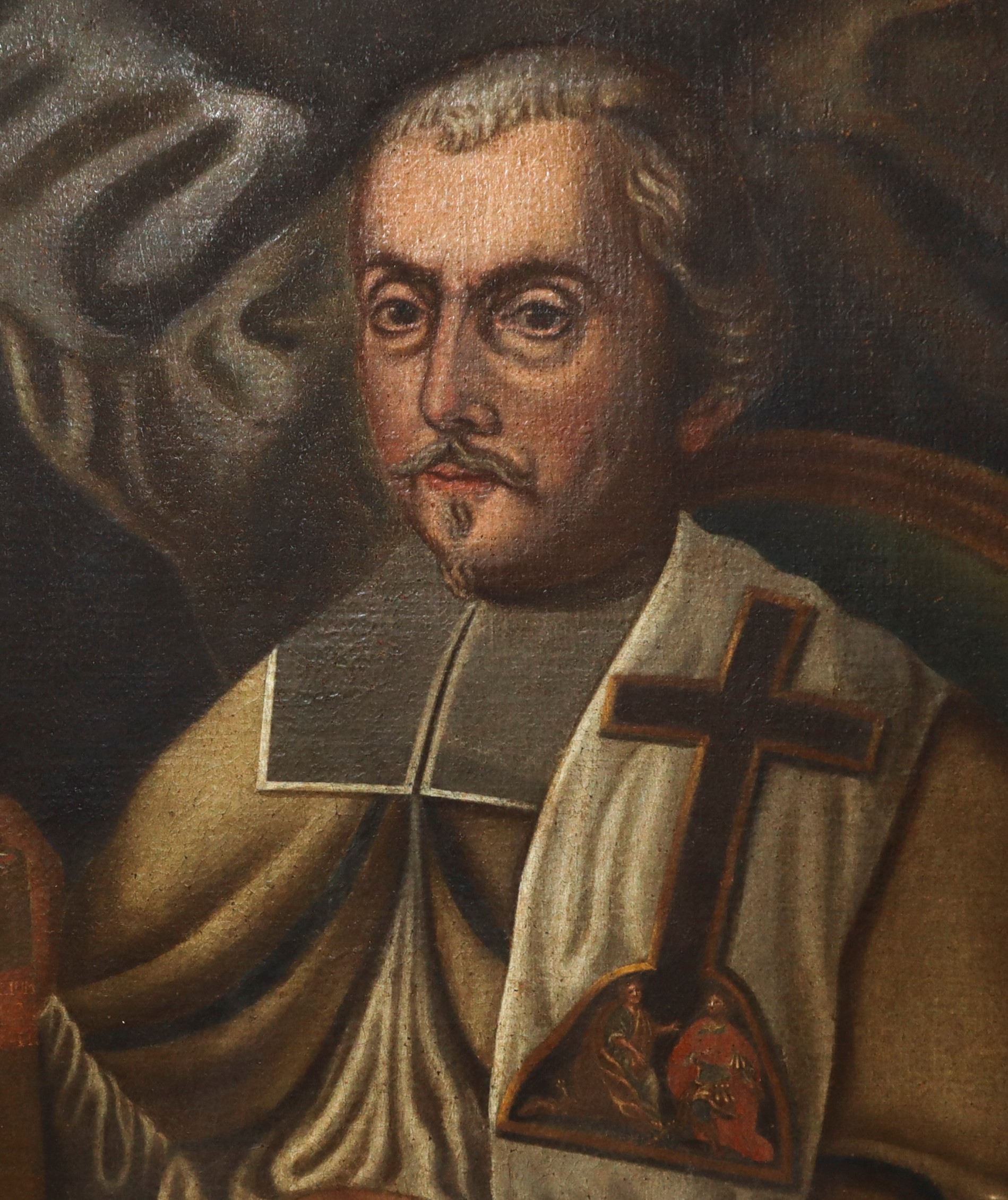 Personaggio ecclesiastico con scritta alla base