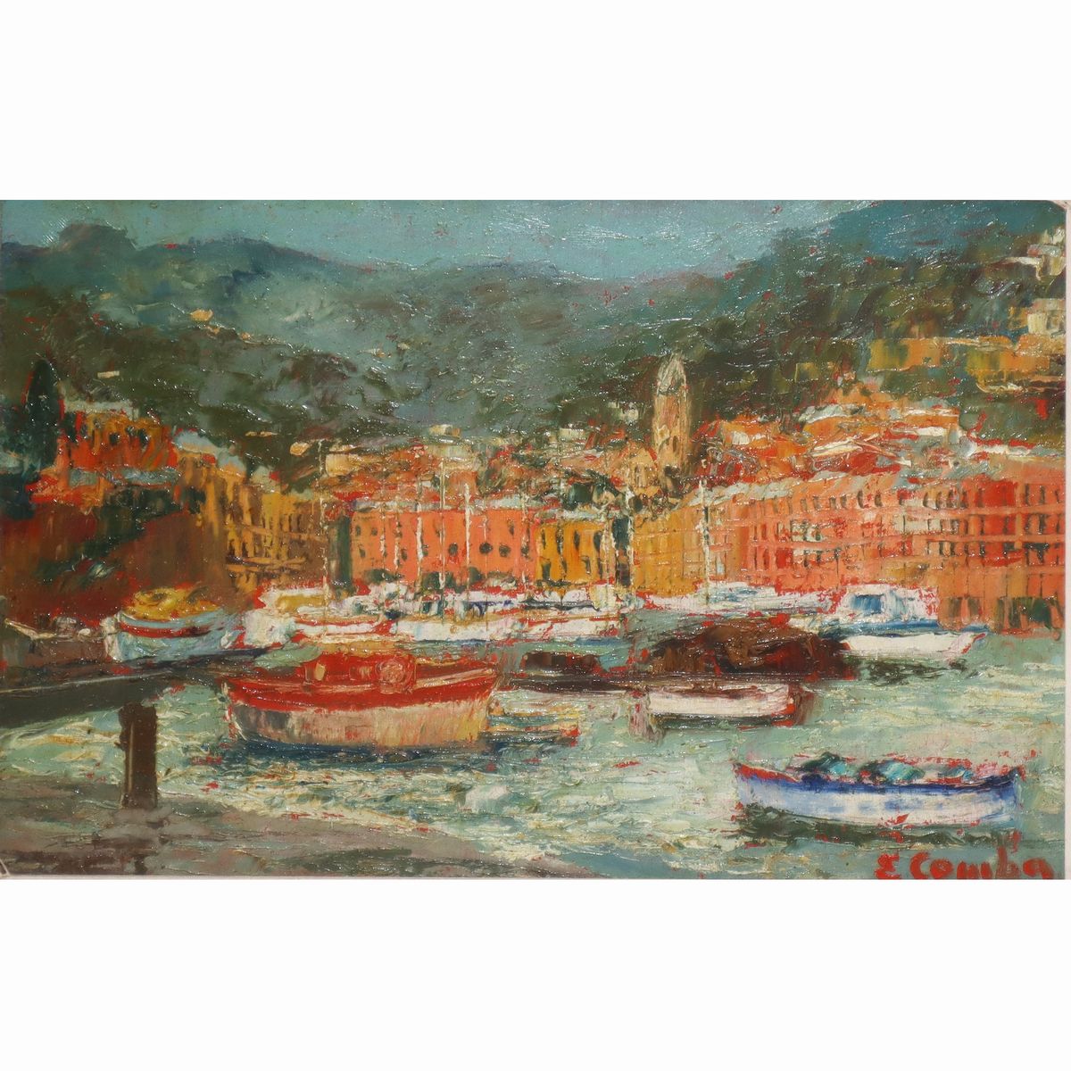 Emilio Comba - Coppia di Paesaggi, Portofino e Saint Tropez
