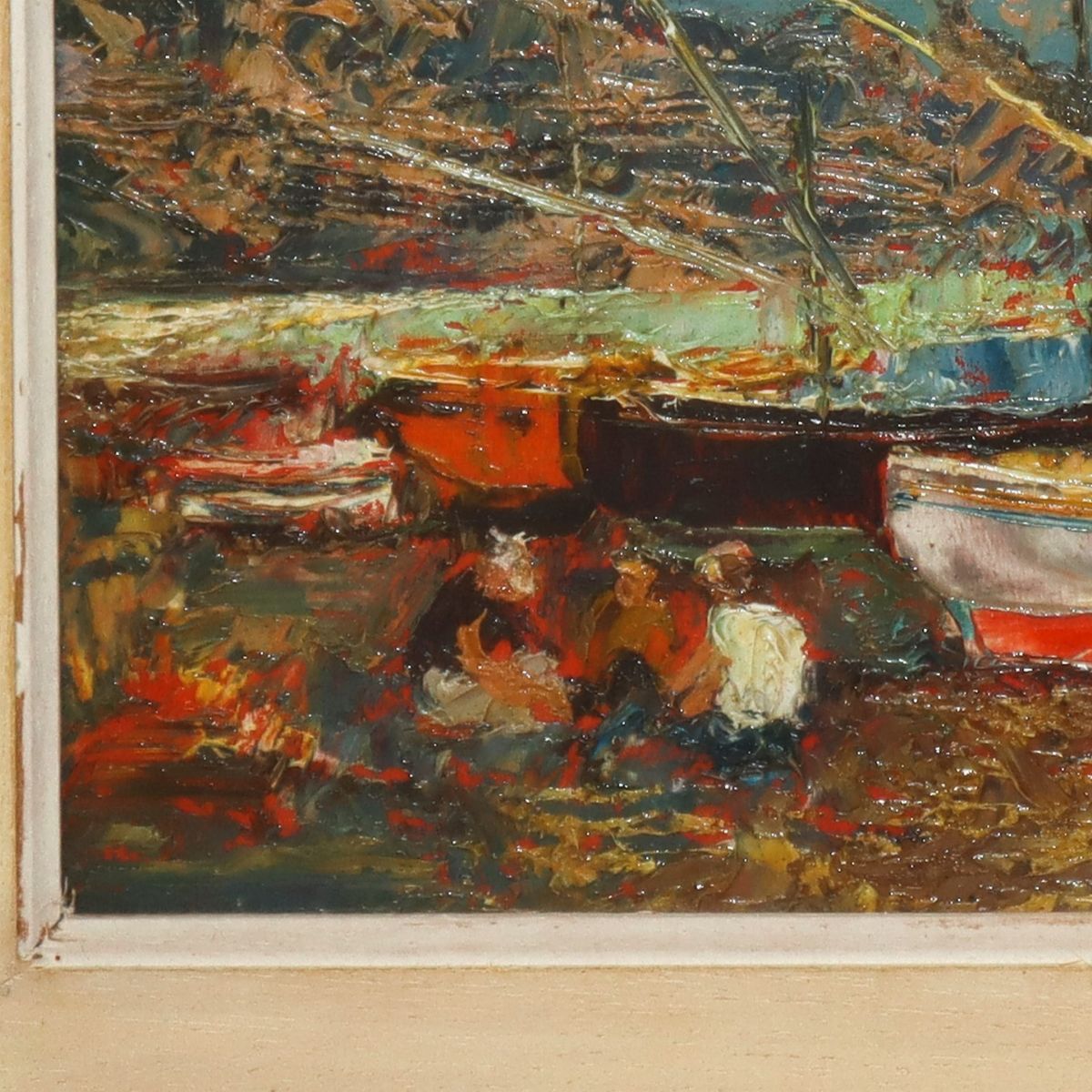 Coppia di paesaggi, Notturno di Venezia e Ponte di Rialto, Marina con barche a secco