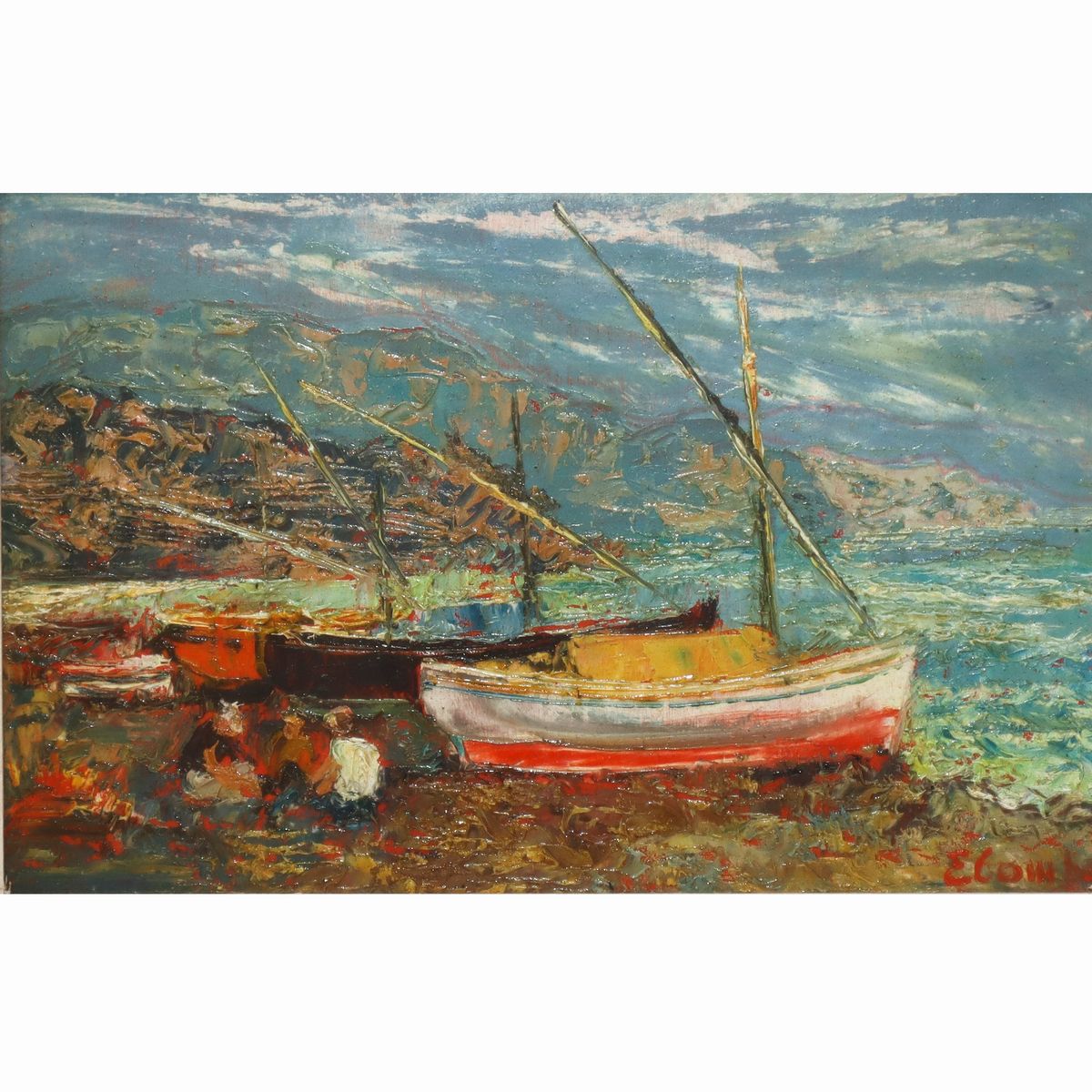 Coppia di paesaggi, Notturno di Venezia e Ponte di Rialto, Marina con barche a secco