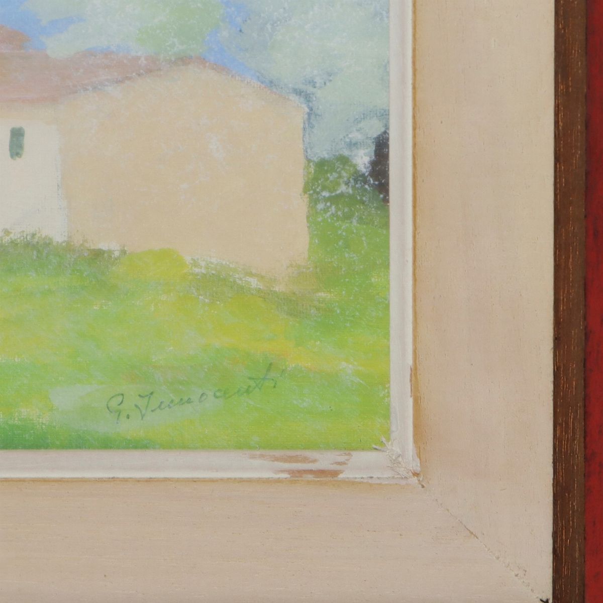 Coppia di Dipinti, Paesaggio con case innevate, Paesaggio con case e cipressi