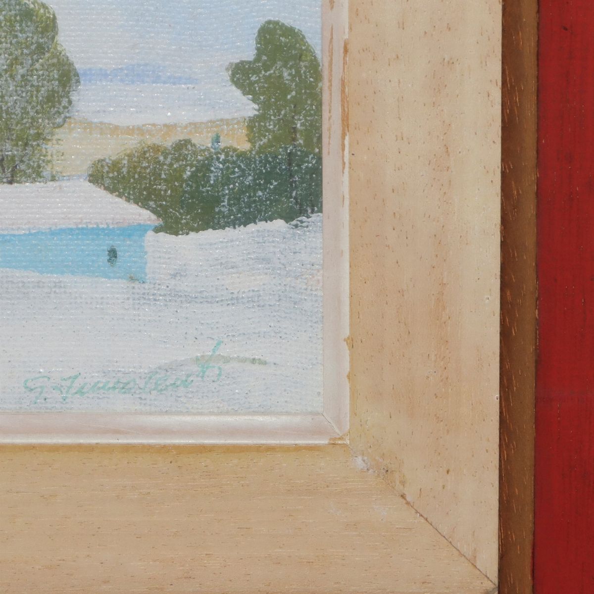 Coppia di Dipinti, Paesaggio con case innevate, Paesaggio con case e cipressi