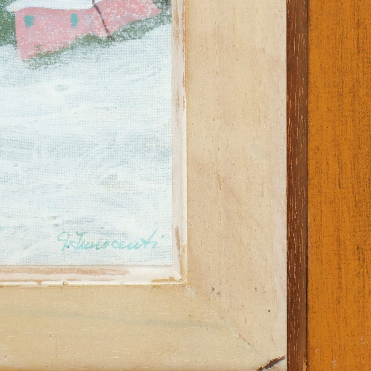 Trittico di dipinti, Faro, Paesaggio innevato sul mare, paesaggio con alberi sul mare