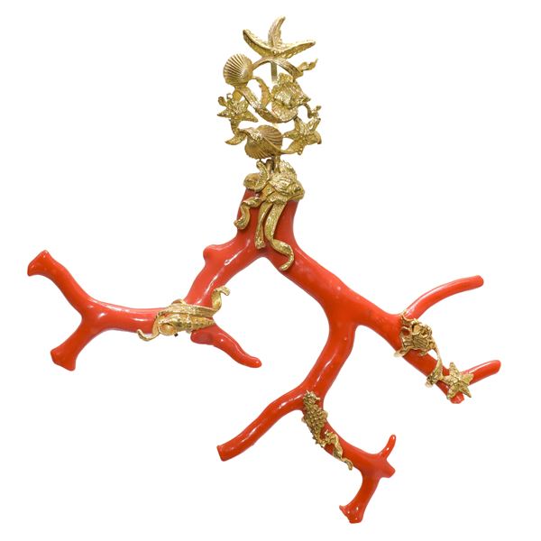 Coral and Gold Pendant