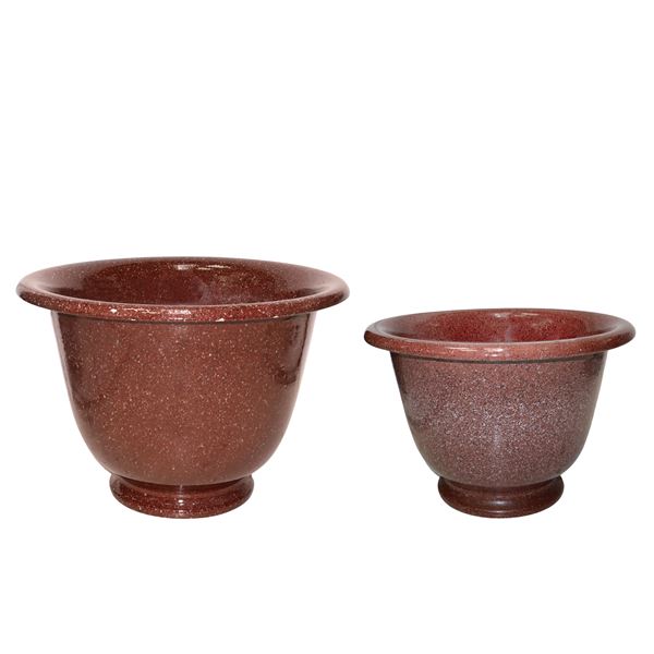 Pair of burgundy ceramic cahepots