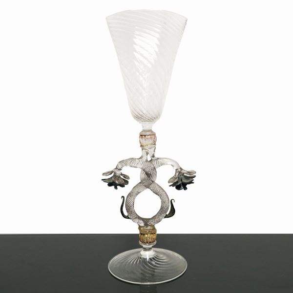 Goblet in Murano glass with decoration of flowers and leaves, Galanterie