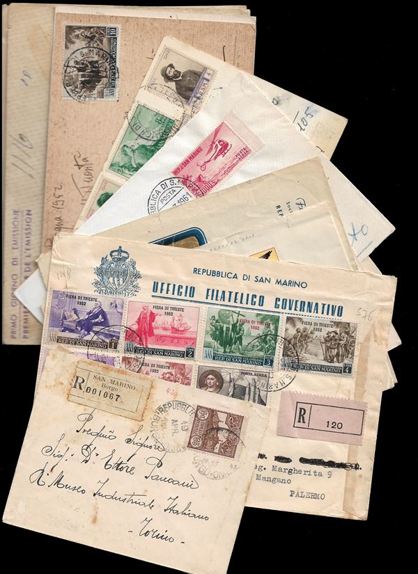1924/1961 14 Documenti filatelici, FDC e non, di P/O e raccomandate, in tariffa e non. Buono stato di conservazione