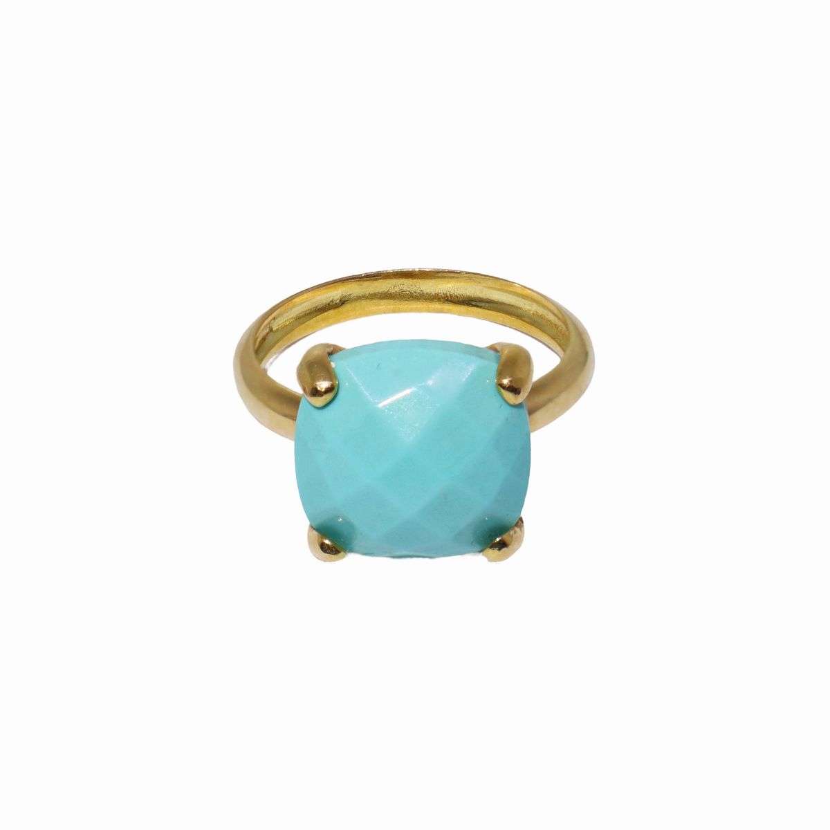 Anello in Oro Giallo , con Pietra Turchese Sfaccettata