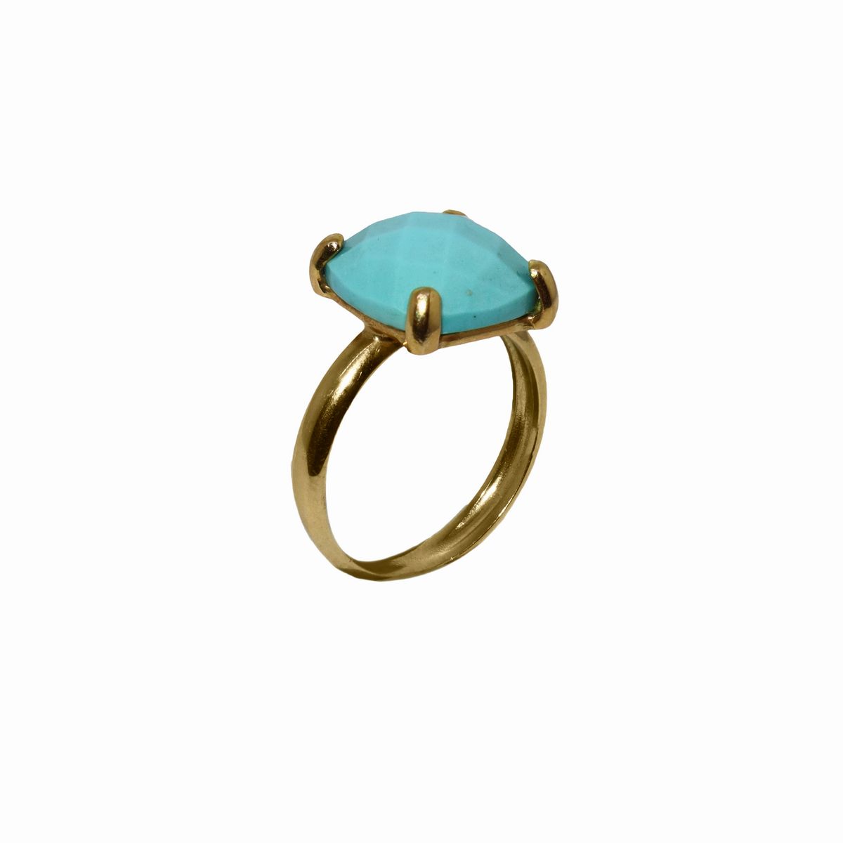 Anello in Oro Giallo , con Pietra Turchese Sfaccettata