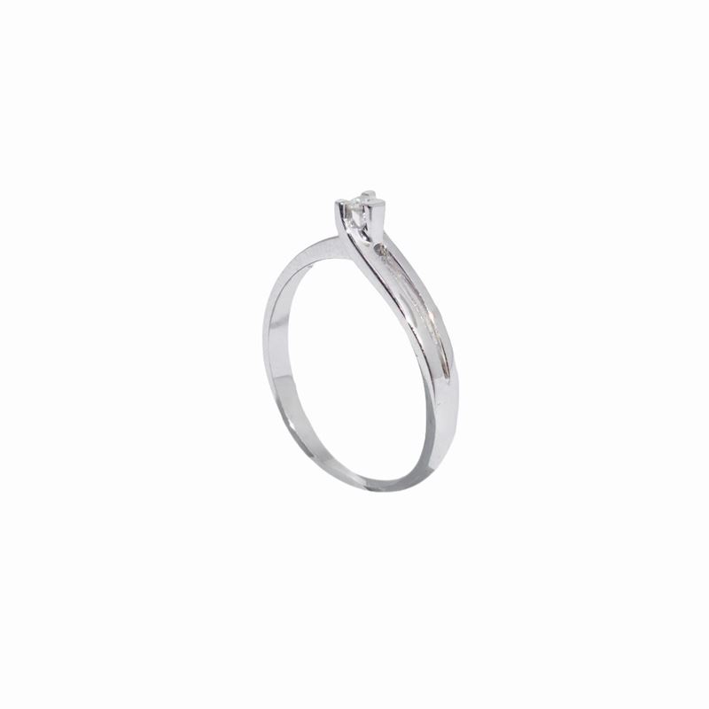 Viaveneto - Anello Soltario a Tre Punte con Diamante Taglio Brillante