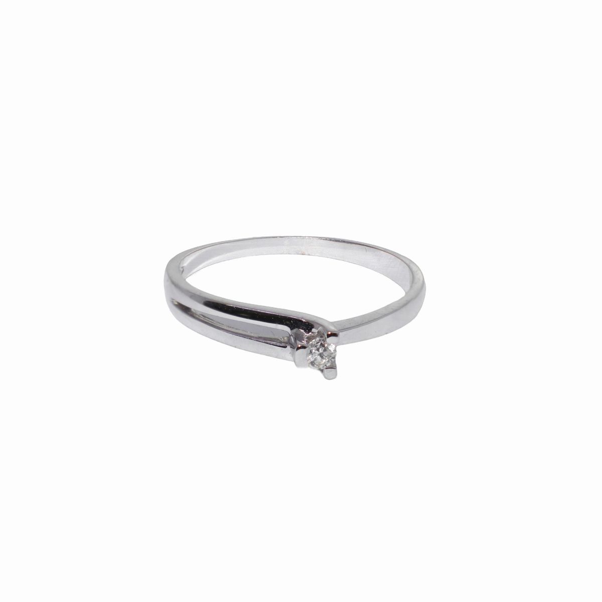 Viaveneto - Anello Soltario a Tre Punte con Diamante Taglio Brillante