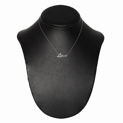 Collana in Oro Bianco con Scritta Love con Diamanti Taglio Brillante