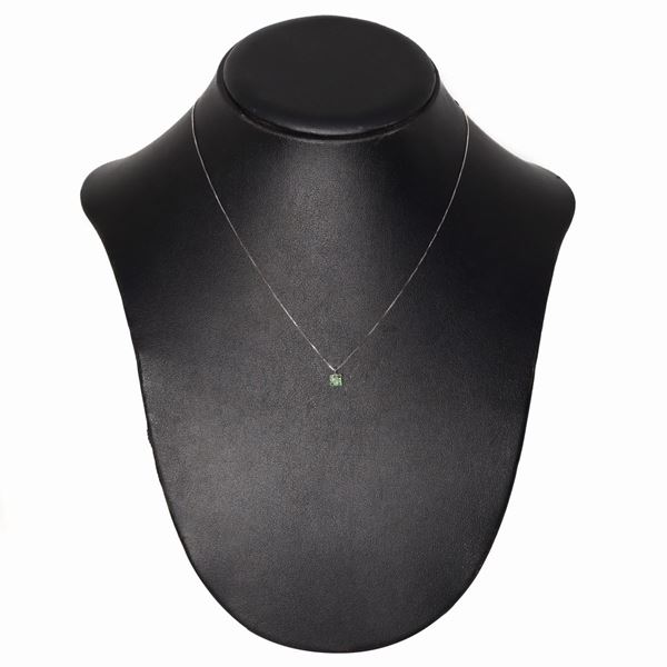 Necklace with square pendant with emeralds and diamonds, Pistoia