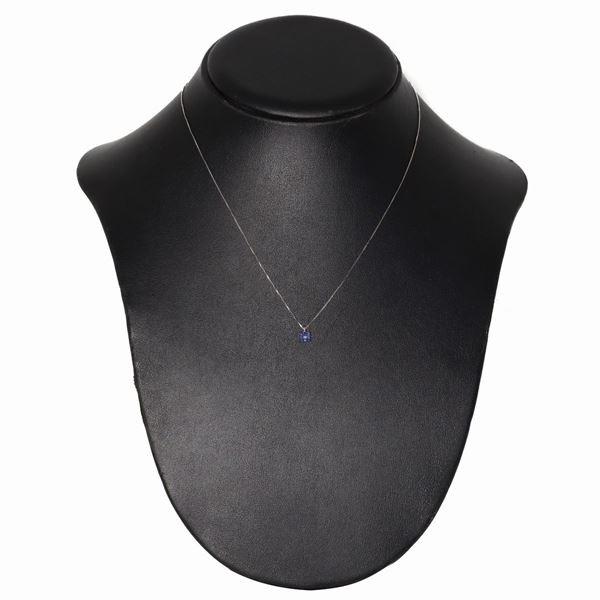 Necklace with square pendant with sapphires and diamonds, Pistoia