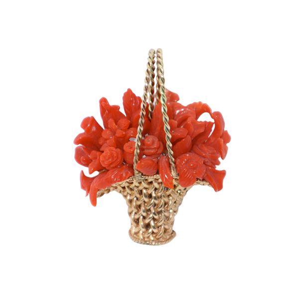 Pentendtif/Spilla  a cesto con fiori in corallo, L'Oro di Sciacca
