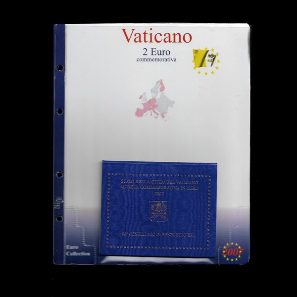 2007. Moneta commemorativa da 2 euro in folder 80° Genetliaco di Benedetto XVI