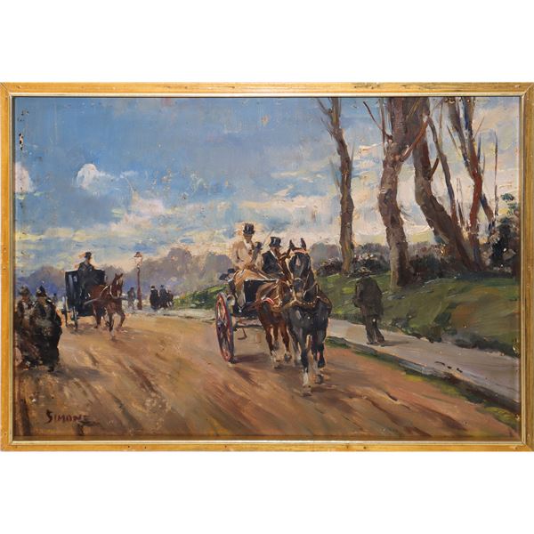 Road with carriages and passers-by