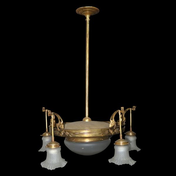 Liberty chandelier with golden brass structure, 5 lights