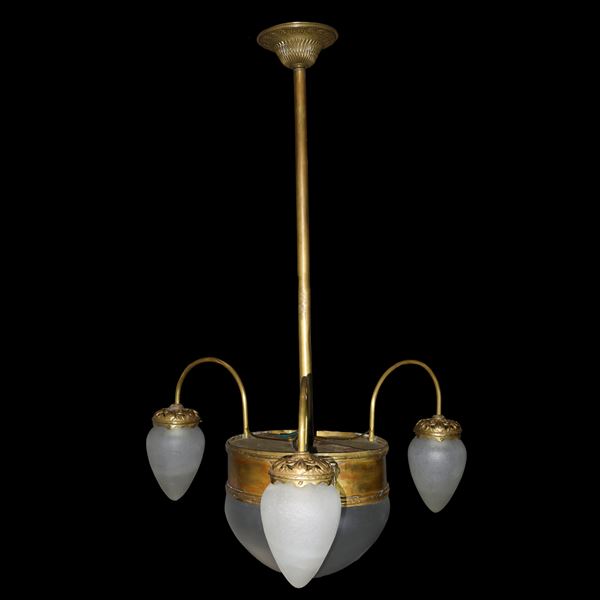 Liberty chandelier, central light plus 3 lateral ones in pine cone glass
