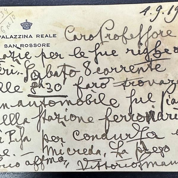 1934 - Lettera firmata Vittorio Emanuele III, da Palazzina Reale San Rossore
