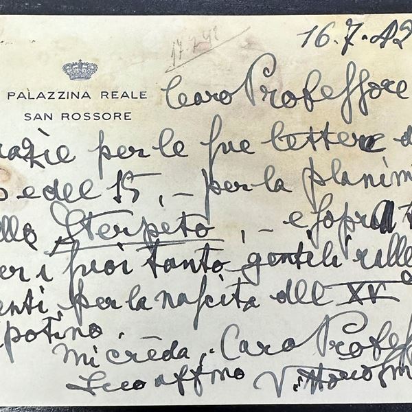 1942 - Lettera a firma Vittorio Emanuele III  da Palazzina Reale San Rossore