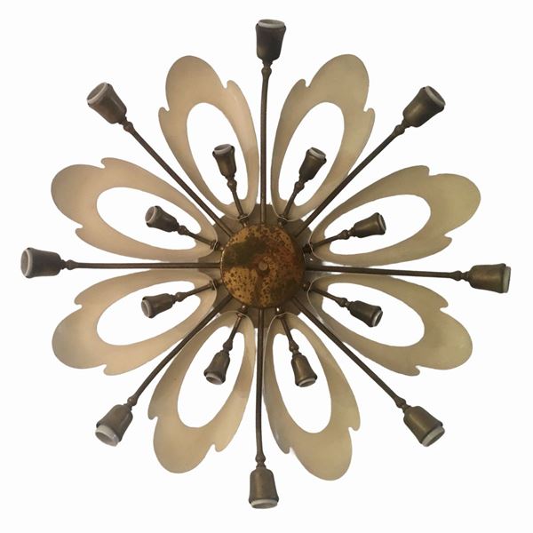 Large 16-light ceiling lamp in the Fontana Arte style