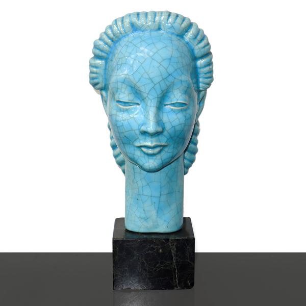 Lenci - Woman's face, with marble base