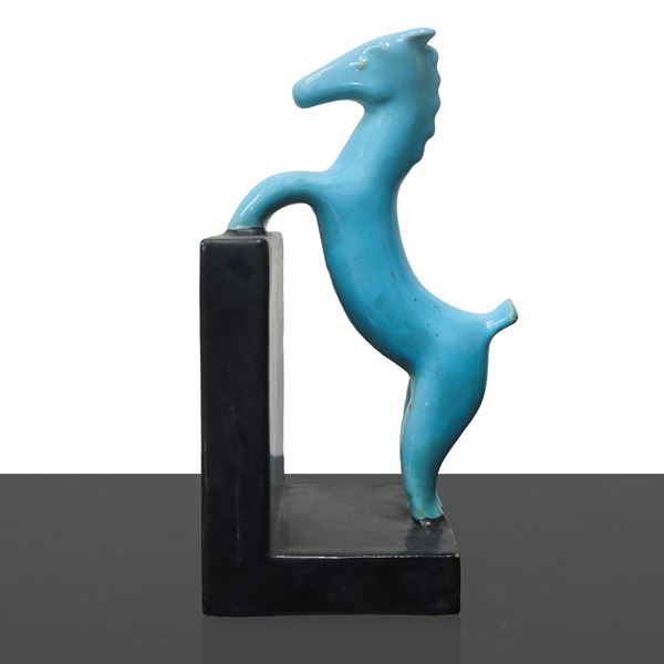 Deruta - Ceramic bookend with blue horse