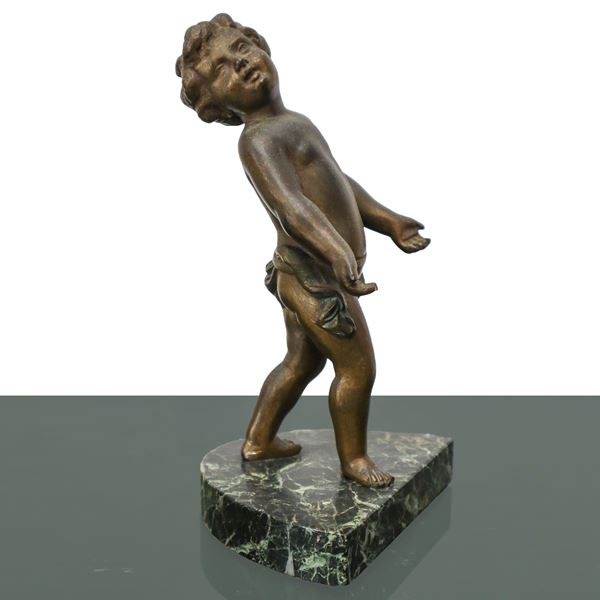 Bookend with putto in antimony