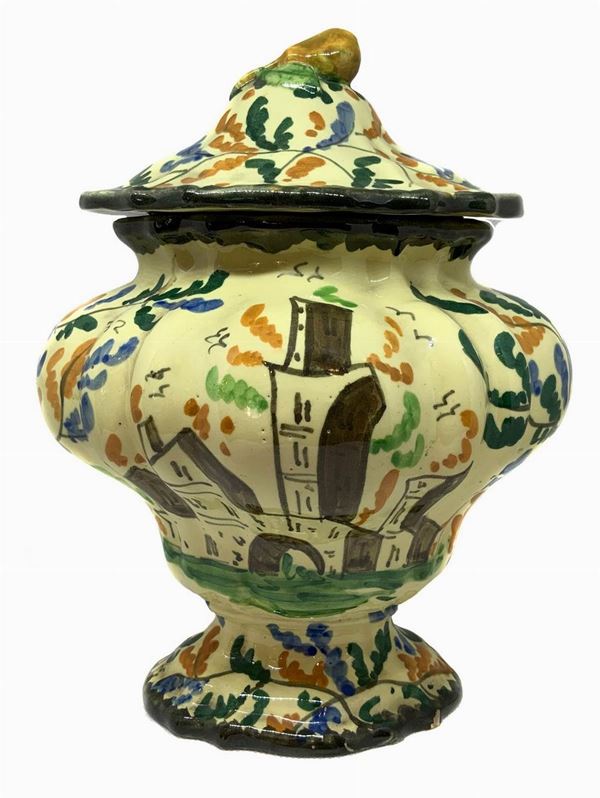 Tarcisio Tosin  T.Tosin &quot;La freccia&quot; -  Raro vaso in maiolica a poutiche