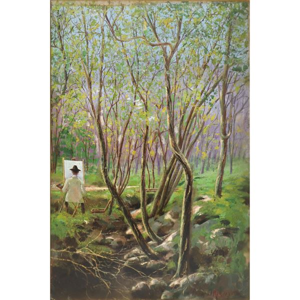 Painter who paints in the middle of nature